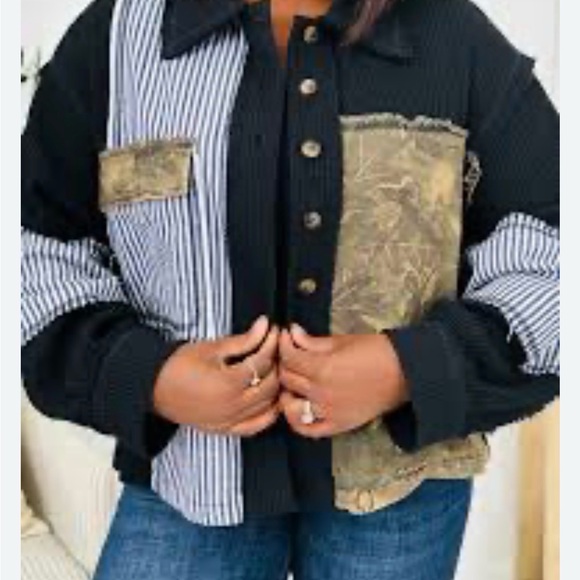 Black timber thread vintage wash camo shacket top cardigan by POL small Boho - Picture 3 of 6